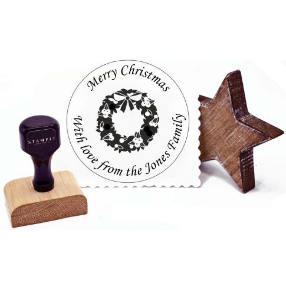 Merry Christmas With Love Wreath Oak Stamp 40mm