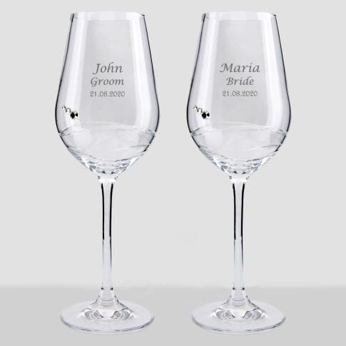 Personalised Swarovski Crystal Dual Wine Glasses - Bride &amp; Groom