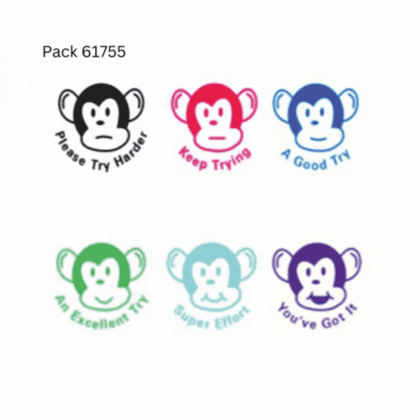 Motivational stamps can make education more rewarding.
Assorted box of 6 stamps - Monkeys Faces