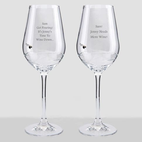 Personalised Swarovski Crystal Dual Wine Glasses - Wine Down