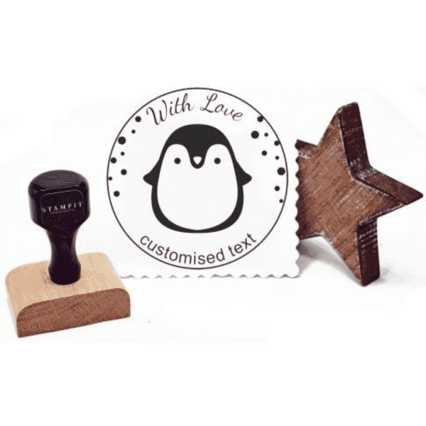 With Love Penguin Oak Stamp | 40mm