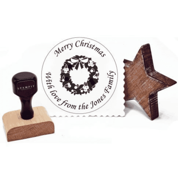 Merry Christmas With Love Wreath Oak Stamp | 40mm