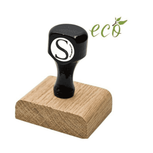 OAK 4  - Rubber Stamp – Impression & Quality – 40mm_shwoing front side of the stamp with a sticker on the head 'S'